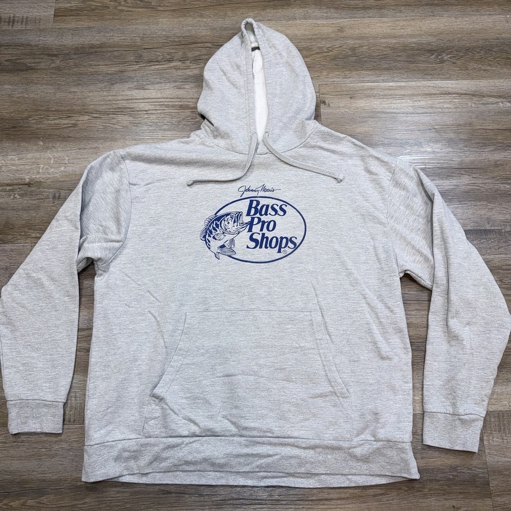 Bass Pro Shops Pullover Hoodie Mens XL Gray Classic Leaping Bass Logo